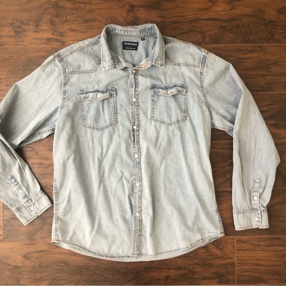 Seven Eagle Long Sleeve Mens  Pearl Snap Denim Shirt
